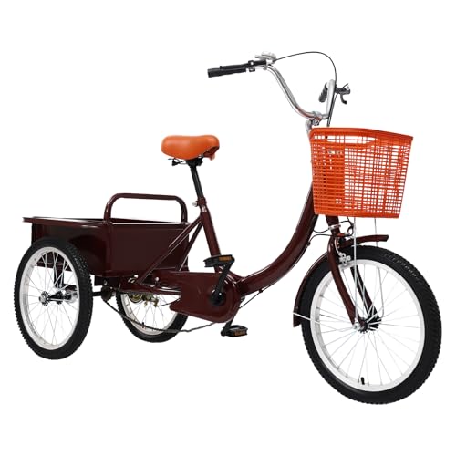 AOOUNGM 18 Zoll Dreirad für Erwachsene, 3 Räder Fahrrad für Mädchen & Jugend, Dreirad mit Einkaufskorb, 3-Rad-Cruiser-Fahrrad, Kinderdreirad passt 5,09-5,74ft (Rot) von AOOUNGM