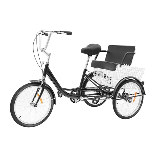 AOOUNGM 20 Zoll Dreirad für Erwachsene, 1 Gänge 3 Rad Fahrrad, 3-Rad-Cruiser-Fahrrad mit Korb und Kindersitz, Dreirad Fahrrad für Senioren, Höhenverstellbar Dreirad für Erwachsene von AOOUNGM