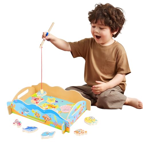 AOOWU Angelspiel, Montessori Spielzeug ab 2 3 Jahre, Magnetische Angelspie, Holzspielzeug Motorikspielzeug, Baby Spielzeug Lernen Sensorische Spielzeug für Babys Jungen Mädchen Geschenke von AOOWU