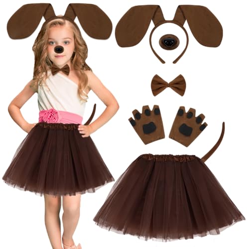 AOOWU Dackel-Hunde-Set, 7-teiliges Welpen-Kostüm-Set mit Dackel-Haarband, Nasenschwanz, Handschuhe, Fliege,Tüllrock, Halloween Kostüme für Kinder, Cosplay, Kindertag, Weihnachten, Tier-Mottoparty AOOWU Dackel-Hunde-Set, 7-teiliges Welpen-Kostüm-Set mit Dackel-Haarband, Nasenschwanz, Handschuhe, Fliege,Tüllrock, Halloween Kostüme für Kinder, Cosplay, Kindertag, Weihnachten, Tier-Mottoparty von AOOWU