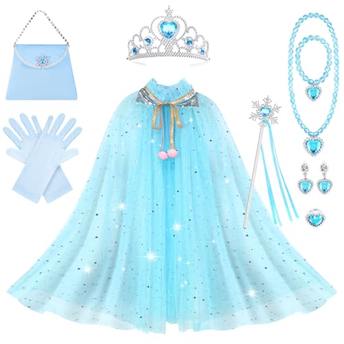 AOOWU ELSA Prinzessin Umhang Kinder Mädchen, 11PCS ELSA Prinzessin Kostüm mit Krone,Zauberstab,Handschuhe,Halskette,Ring Ohrringe,Armband,Taschen, Halloween Kostüm Umhang,für Karneval Cosplay Party(L) AOOWU ELSA Prinzessin Umhang Kinder Mädchen, 11PCS ELSA Prinzessin Kostüm mit Krone,Zauberstab,Handschuhe,Halskette,Ring Ohrringe,Armband,Taschen, Halloween Kostüm Umhang,für Karneval Cosplay Party(L) von AOOWU