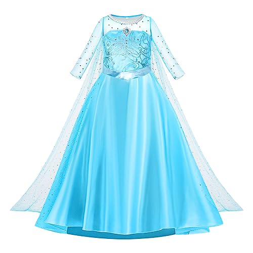 AOOWU ELSA Kostüm Mädchen, ELSA Anna Prinzessin Kleid Kinder, ELSA Dress Kostüm für Karneval Halloween Weihnachten Verkleidung Party （120cm） von AOOWU