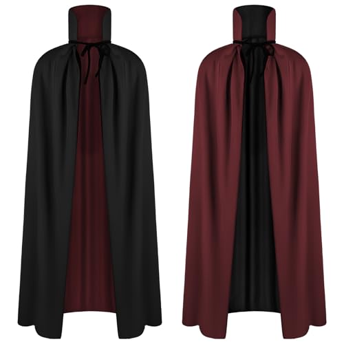 AOOWU Halloween Kostüm Umhang, Damen Vampir Cape, Vampir Umhang mit Kragen, Umhang Schwarz Rot Doppelseitig, für Erwachsene, für für Halloween Weihnachten Karneval(150CM) von AOOWU