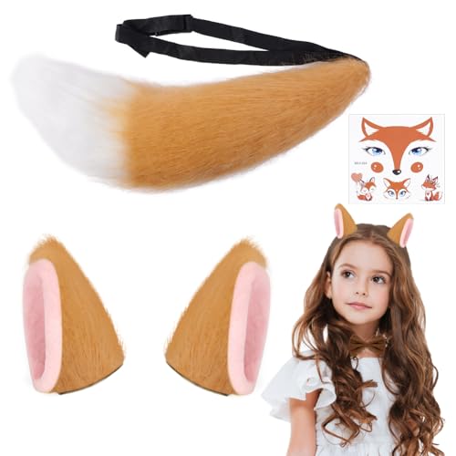AOOWU Kostüm Fuchs für Kinder, 3 teiliges Fuchs-Kostüm-Zubehör Set mit Fuchs Haarnadel, Flauschiger Schwanz, Fuchs Tattoos, Halloween Kostüme Cosplay Set für Fasching, Cosplay, Halloween, Bühnenshow AOOWU Kostüm Fuchs für Kinder, 3 teiliges Fuchs-Kostüm-Zubehör Set mit Fuchs Haarnadel, Flauschiger Schwanz, Fuchs Tattoos, Halloween Kostüme Cosplay Set für Fasching, Cosplay, Halloween, Bühnenshow von AOOWU