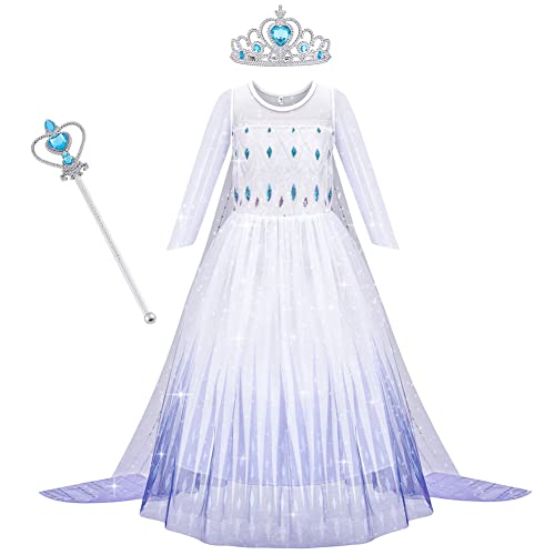 Kostüm Kinder Mädchen Prinzessin Kleid Kinder Dress mit Krone Zauberstab Party Verkleidung Karneval Halloween Weihnachten Kostüm (100CM) von AOOWU