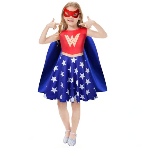 AOOWU Kostüme Mädchen, Prinzessin Kleid Mädchen mit Umhänge und Masken, Cosplay Kinderkostüm Geschenke für Kindergeburtstag Verkleidung Karneval Halloween Motto-Party（110CM） von AOOWU