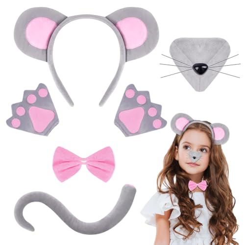 AOOWU Maus Kostüm für Kinder, 6 teiliges Kinder Kostüm Maus Zubehör Set mit Stirnband, Nase, Schwanz, Fliege, Handschuhe,Tier Kostüm Halloween Kostüme Cosplay Set für Fasching, Cosplay, Halloween AOOWU Maus Kostüm für Kinder, 6 teiliges Kinder Kostüm Maus Zubehör Set mit Stirnband, Nase, Schwanz, Fliege, Handschuhe,Tier Kostüm Halloween Kostüme Cosplay Set für Fasching, Cosplay, Halloween von AOOWU