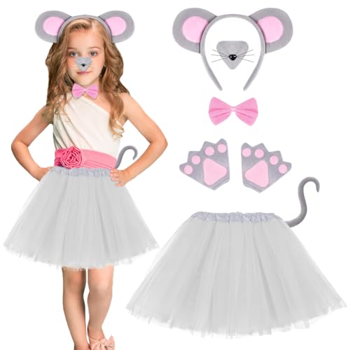 AOOWU Maus Kostüm für Kinder, 7 teiliges Kinder Kostüm Maus Zubehör Set mit Stirnband, Nase, Schwanz, Fliege, Handschuhe, Tüllrock, Halloween Kostüme Cosplay Set für Fasching, Cosplay, Halloween AOOWU Maus Kostüm für Kinder, 7 teiliges Kinder Kostüm Maus Zubehör Set mit Stirnband, Nase, Schwanz, Fliege, Handschuhe, Tüllrock, Halloween Kostüme Cosplay Set für Fasching, Cosplay, Halloween von AOOWU