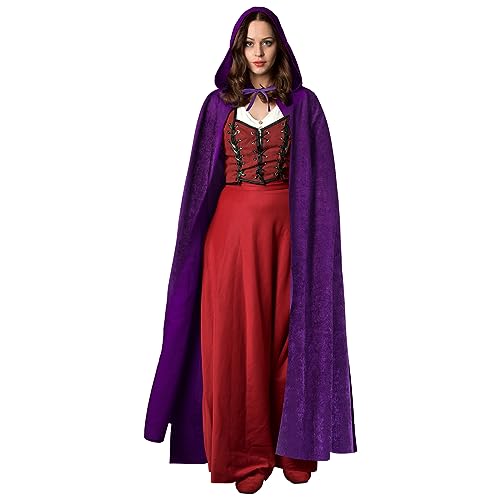 AOOWU Mittelalter Umhang Kapuzenumhang, Herren Damen Halloween Umhang mit Kapuze, Lila Umhang, Umhang kostüm Cape Satin Erwachsene, Umhang Kostüm Mantel für Halloween Weihnachten Karneval Kostüm von AOOWU