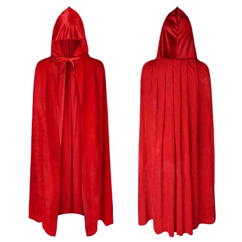 AOOWU Mittelalter Umhang Kapuzenumhang, Junge,Mädchen Halloween Umhang mit Kapuze, Rot Umhang,Umhang kostüm Cape Satin, Umhang Kostüm Mantel Halloween Weihnachten Karneval Kostüm von AOOWU