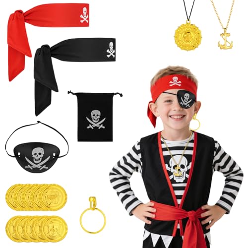 AOOWU Pirat kostüm für Kinder Jungen Zubehör, 8-Teiliges Kinder Piratenkostüm Zubehör Set, Vintage Piraten Kostüm Accessoires für Jungen Mädchen Karneval Halloween Cosplay Piratenparty Party Cosplay AOOWU Pirat kostüm für Kinder Jungen Zubehör, 8-Teiliges Kinder Piratenkostüm Zubehör Set, Vintage Piraten Kostüm Accessoires für Jungen Mädchen Karneval Halloween Cosplay Piratenparty Party Cosplay von AOOWU