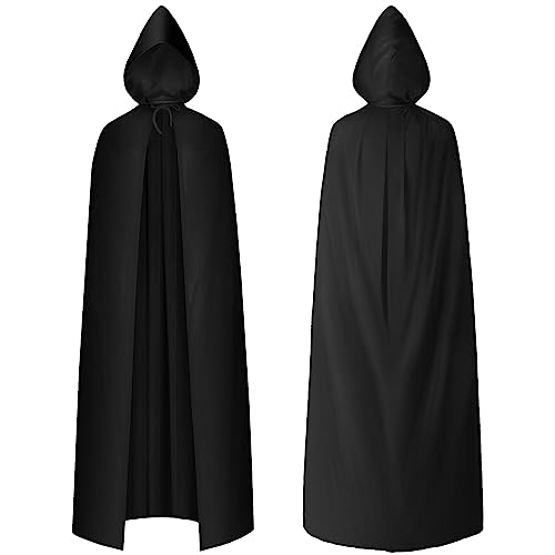 AOOWU Schwarzer Umhang, Vampir Umhang mit Kapuze Erwachsene, Umhang kostüm Cape Satin Herren Damen, Mantel für Halloween Weihnachten Karneval Kostüm(einseitig) von AOOWU