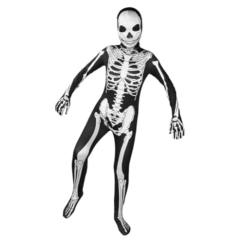 AOOWU Skelett-Kostüm für Kinder, Halloween Skeleton Kostüm Kinder, Skelett Overall Jumpsuit Knochen Skeleton Anzug, Halloween Kostüm Herren Damen für Halloween Cosplay Karneval Dress Up Party (S) von AOOWU