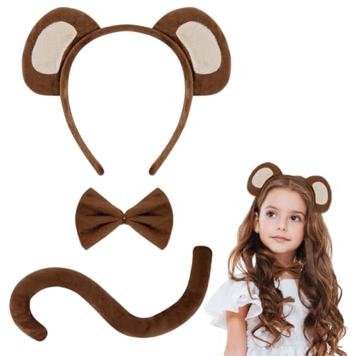 AOOWU Tier-Kostüm-Set für Kinder, 3 teiliges Langschwanzaffe-Kostüm-Zubehör Set mit Plüsch-Stirnband, Schwanz, Fliege, Halloween Kostüme Cosplay Set für Fasching, Cosplay, Halloween, Bühnenshow AOOWU Tier-Kostüm-Set für Kinder, 3 teiliges Langschwanzaffe-Kostüm-Zubehör Set mit Plüsch-Stirnband, Schwanz, Fliege, Halloween Kostüme Cosplay Set für Fasching, Cosplay, Halloween, Bühnenshow von AOOWU