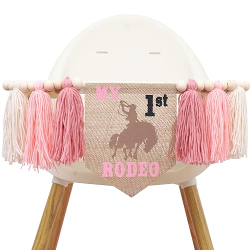 My First Rodeo Hochstuhl-Banner mit Quasten, rosa – Cowgirl One Geburtstagsparty-Dekoration, 1. Rodeo-Geburtstag, Hochstuhl-Banner, Foto-Requisiten, Westernfarm, Cowgirl-Mottoparty-Dekorationen von AOQURE