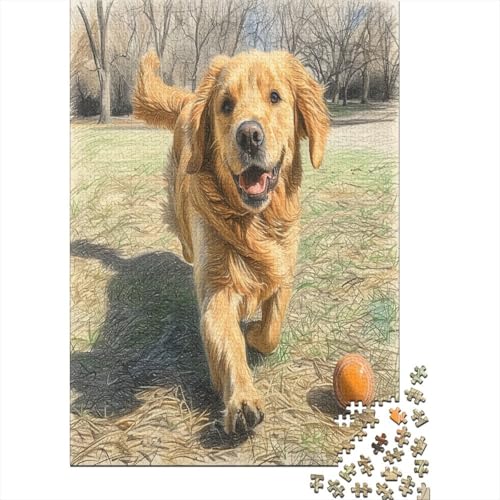 Golden Retriever 1000 Stück Puzzles Für Erwachsene Teenager Stress Abbauen Familien-Puzzlespiel Mit Poster in 1000-teiliges Puzzle Kinder Lernspiel Spielzeug Geschenk Puzzel 1000pcs (75x50cm) von AOREFGZZE