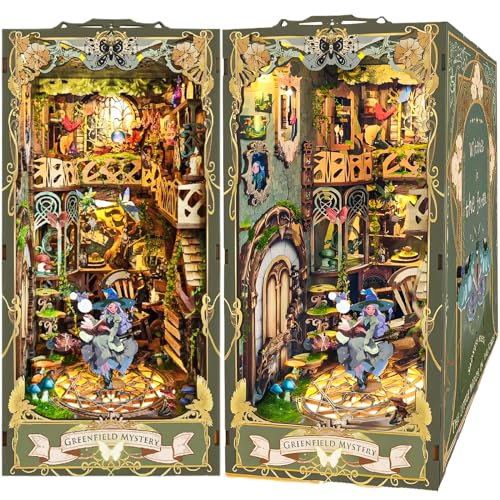 AOSFYORR Buch-Nook-Kit Für Erwachsene, DIY-Bücherregal Bücherregal-Dekor Gasse, 3D-Puzzle-Buch-Nook-Modell-Kit Mit LED, Grünes Märchenland von AOSFYORR