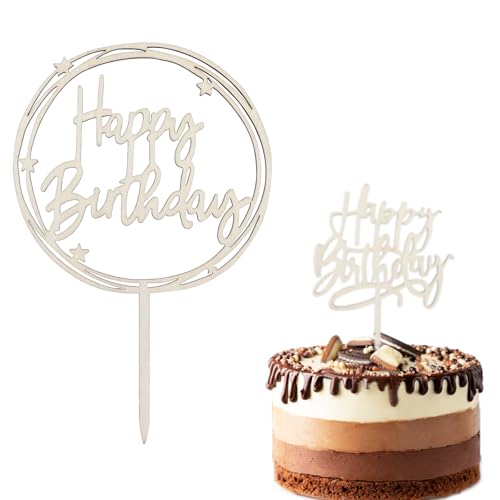 2 Stück Happy Birthday Tortendeko Holz Kuchendeko Geburtstag Kuchen Deko Cake Topper Geburtstag für Mädchen Jungen Frauen Mann Größe 15x 20cm von AOT