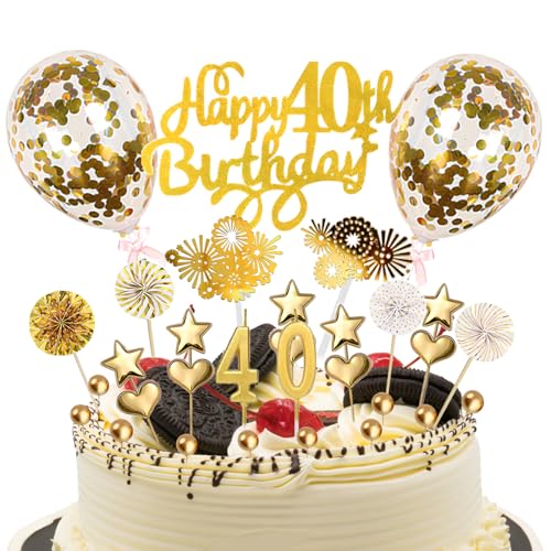 40 Tortendeko Gold Deko Geburtstag Männer Frauen Cake Topper Mit Geburtstagskerzen Für 40 Geburtstag Deko Kuchen Deko 31PCS Happy Birthday Tortendeko Gold von AOT