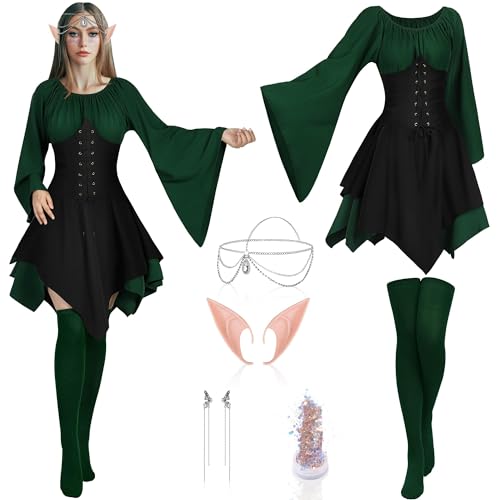 AOTHSO 6 Stück Halloween Damen Mittelalter Fee Elfe Cosplay Renaissance Traditionelles Kostüm, schwarz/weiß, 3XL von AOTHSO