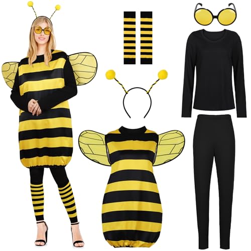 AOTHSO 7 Pack Halloween Frauen Bienen Kostüm Set Hummel Flügel Stirnband Socken Lady Bee für Halloween Zubehör, gelb, XXL von AOTHSO