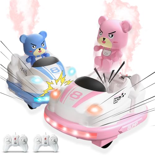 AOUGO 2 Stück RC Battle Bumper Car Spielzeug - Boys Toys Double Battle, Crash, Katapult Roboter mit Spray, verschiedene Lichtwechsel und Musik, RC Auto für 1-3 Jahre alt (Rosa+Blau) von AOUGO