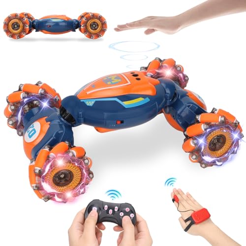 AOUGO Gesture Sensing RC Stunt Car mit Licht & Musik - 360° Rotation Drift Hand Controlled Remote Control Twist Car - 2.4Ghz 4WD Indoor/Outdoor Rechargeable Off-Road Vehicle, Boy Toys (Lava Orange) von AOUGO