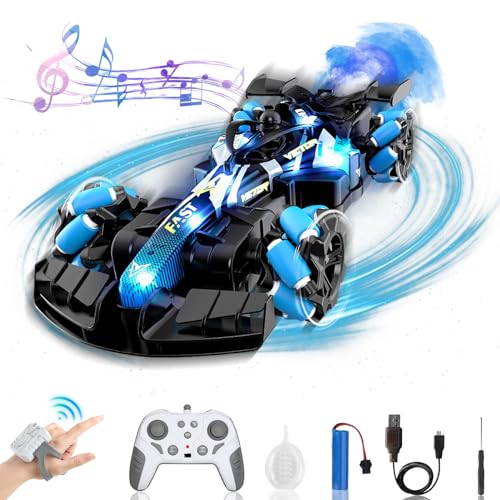 AOUGO Gesture Sensing Remote Control Car - High Speed Drift F1 Formula Racing, mit Spray, Musik & Licht, 2 Steuerungsmodi, Spielzeug für Kinder 8-12 Jahre Geburtstag Coolest Best Gift (Blau) von AOUGO