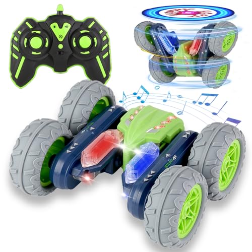 AOUGO RC Rotating Stunt Car - Flowering Remote Control Cars Spielzeug Doppelseitig drehbar 360° Flips, mit Offroad Indoor Outdoor Sand Gras Garten Spielzeug Autos Geschenke für Jungen Kinder (Grün) von AOUGO