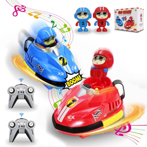 AOUGO Remote Control Car for Kids - Boys Rc Battle Racer Set of 2 - Collision with Each Other and Ejecting The Driver, with Fun Sound Effects, Music and Lights, Toys for Ages 8-13 (Rot + Blau) von AOUGO