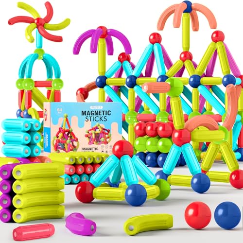 AOUVT 64 Pcs Magnetische Bausteine Spielzeug, 3D Konstruktions Spielzeug, Magnetspielzeug für Kinder, Pädagogisches Lernspielzeug, Geeignet für Jungen und Mädchen im Alter von 3 4 5 6 7 8 Jahren von AOUVT