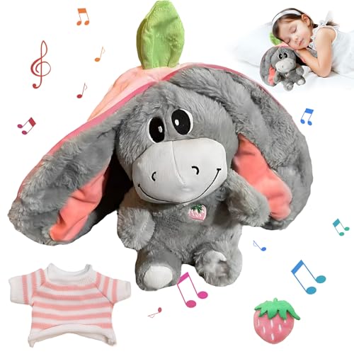 Atmendes Kuscheltier für Erwachsene, Kuscheltier Atmet, Schlafender Plüschesel, Plüsch Esel mit Erdbeer Motiv, Niedliches Warmes, Leichtes Plüschtier mit Musik, Pullover mit Erdbeerbrosche und Puppe Atmendes Kuscheltier für Erwachsene, Kuscheltier Atmet, Schlafender Plüschesel, Plüsch Esel mit Erdbeer Motiv, Niedliches Warmes, Leichtes Plüschtier mit Musik, Pullover mit Erdbeerbrosche und Puppe von AOUZOVLI