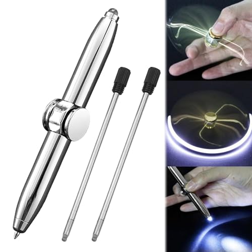 Fidget Spinner Pen Fidget Stift Fidget Spinner Stift Fidget Pen Spinning Pen Fidget Spinner Pen Mit Led-Licht für Beleuchtung Zum Schreiben Im Dunkeln Kommt Mit 2 Nachfüllungen Silber von AOUZOVLI