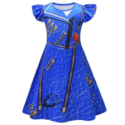 AOVCLKID Evie Kostüm für Mädchen, Halloween, Nachkommen, Cosplay, beliebte Musik-Outfits (4T, Blau) von AOVCLKID