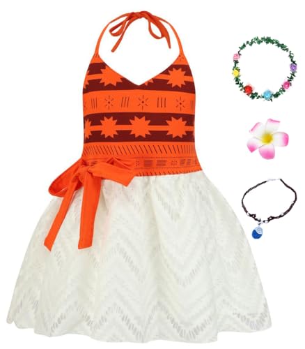 AOVCLKID Mädchen Moana Prinzessin-Kostüm für kleine Mädchen, Film, Cosplay, Outfits mit Zubehör (3T, Rot) von AOVCLKID