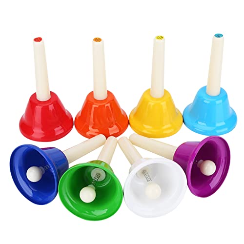 8-Noten-Handglocken-Set, Buntes Metall-Handglocken-Musikinstrumentenspielzeug für Kinder und Kinder, Verbessert die Musikalischen Fähigkeiten und die Kreativität von AOWINHIT