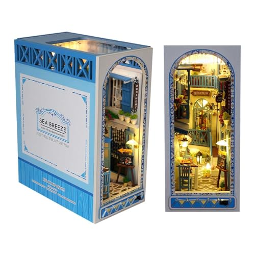 AOXCHEN 3D Book Nook Kit, Miniatur-Puppenhaus-Bausatz, DIY hölzernes Puzzle-Stadt-Bücherregal mit LED-Licht, Buchstützenmodell für Sammler und Dekorationen von AOXCHEN
