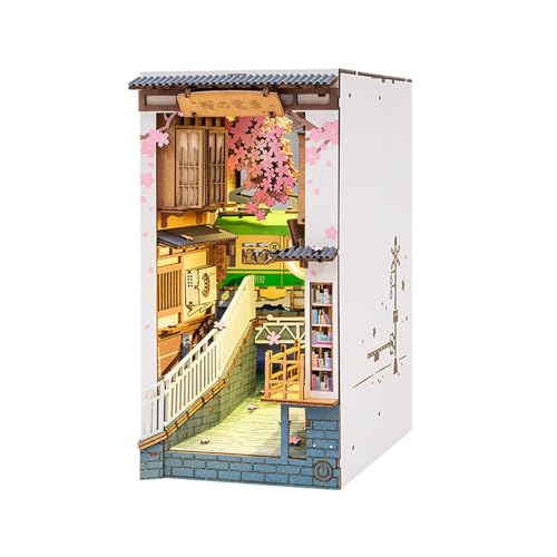 AOXCHEN Book Nook Kit, Build-Creativity-Modell-Buchstütze, DIY Holz-Bücherregal-Einsatz-Dekor, 3D-Sakura-Haus-Bastelarbeiten mit LED-Licht, Geschenk für Jugendliche und Erwachsene von AOXCHEN