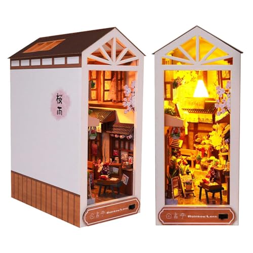 AOXCHEN Miniatur-Sakura-Haus Book Nook Kit, 3D-Puzzle-Bücherregal-Einsatzdekor mit LED, Holzbaumodell-Buchstütze, DIY-Kreativitätsdekorationen von AOXCHEN