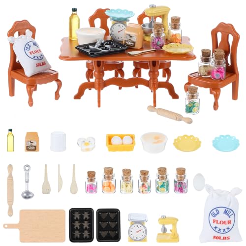 AOZUO 35 Stück Wichtel Zubehör Set, Puppenhaus Küchen Zubehör, Mini Weihnachten Küche Wichtel Backen Zubehör, Zwergen Tisch und Stuhl Set, Mikro Wichtel Küchendekoration Geschenke für Mädchen Junge von AOZUO