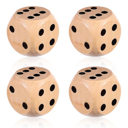 AOZUO 4 Stück 30mm Würfel Groß Holzwürfel, Spielwürfel Kniffel Würfelspiel Große Würfel Holz Set Natur Holz Würfelspiel Kniffel Holzwürfel for Unterricht BrettspieleKartenspiel Partyspiele Ubehör von AOZUO