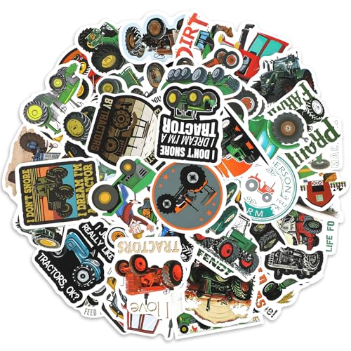 AOZUO 60 Stück Traktor Sticker, Traktor Aufkleber Wasserfeste Sticker Bagger Aufkleber Fahrzeug Sticker Traktor Sticker Auto Aufkleber für Laptop Koffer Auto Skateboard Scrapbook DIY (4-8cm) von AOZUO