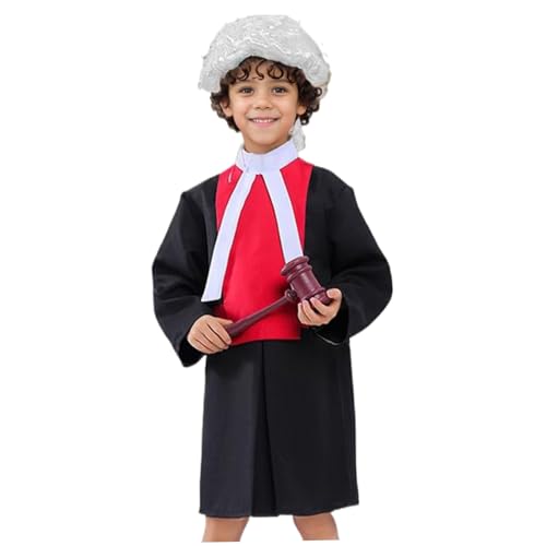 1 Set Halloween Kostüme Kinder Anwalt Judge Kostüm, einschließlich Richter Robe mit Richterkragen, Richterin und Richter Wig, Cosplay -Kostümen Festliche Masquerade -Kleidermaterial von AOpghY