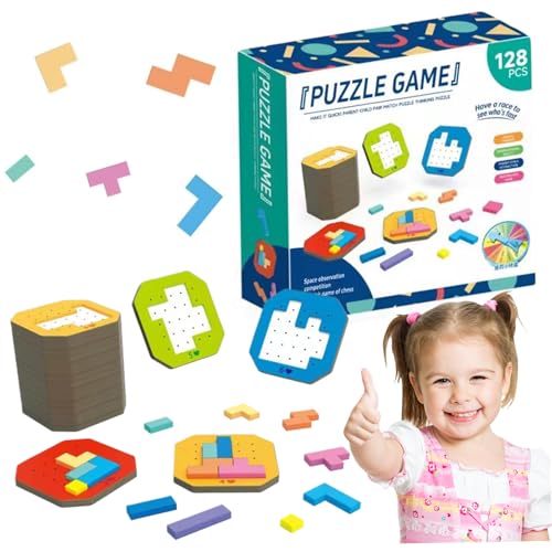 128-teiliges Puzzle-Spielzeugset, farbenfrohe russische Block-Puzzlespiele für den Tisch mit 108 Musterblöcken und 20 Vorlagen, unterhaltsame Eltern-Kind-Bindungsfamilienspiele, Puzzle-Spielzeug von AOpghY