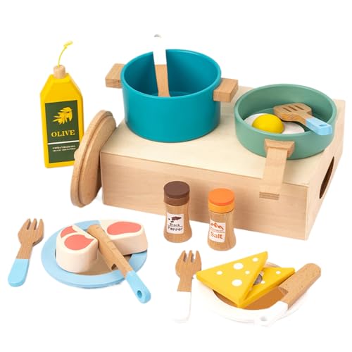 20 PCs Spielen Essenssätze für Kinder Küche Holz Kinder Kitchen Spielset Accessoires Glatte Kinder tun Spieltöpfe und Pfannenfutterkochspielzeug -Set für Kleinkinder im Alter von 3+ Kinderspielzeug. von AOpghY