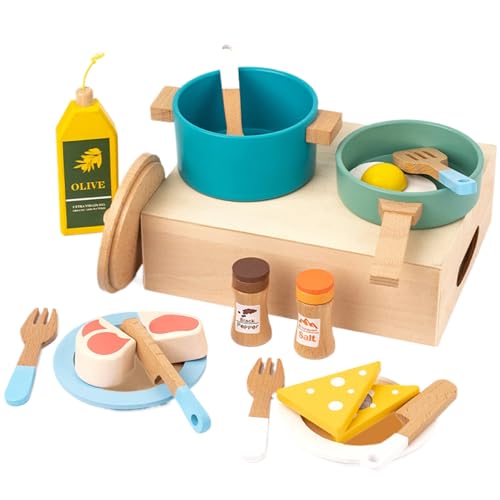 20 PCs spielen Essenssätze für Kinder Küche Holz Kinder Kitchen Spielset Accessoires glatte Kinder tun Spieltöpfe und Pfannen Food Cooking Toy Set für Kleinkinder im Alter von 3+ Holzspielküche von AOpghY