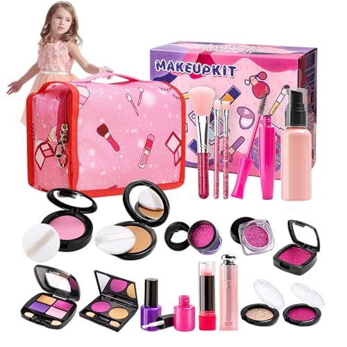 21pcs Kleinkind Make -up -Kit, Trep Play Kids Make -up beinhaltet Accessoires Fake Play Make -up mit handlicher Kosmetikbeutel für Kinder im Alter von 3+ Geburtstagsgeschenk Cosplay Party Supplies von AOpghY