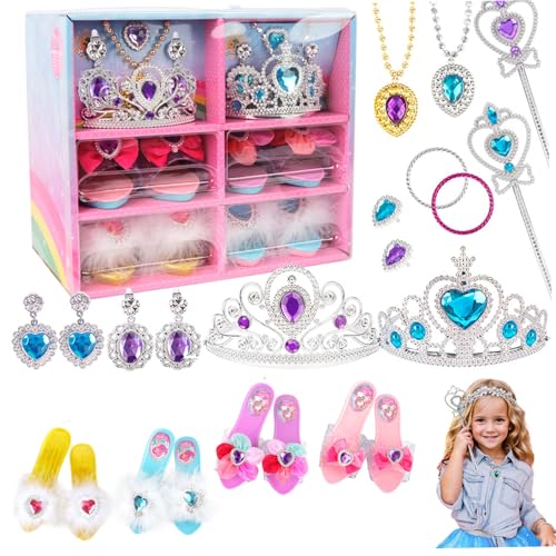 22pcs/Set Princess Dress -up Set, Dress -up -Kleidung für Mädchen umfasst Prinzessinschuhe, Zauberstäbe, Kronen, Ohrringe, Halsketten, Armbänder und Ringe, die vorgeben und Vorräte anziehen, Vorräte von AOpghY