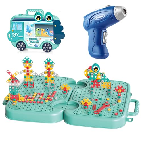 298pcs/1 Set Kids Tool Box 3D Montessori Play Toolbox mit Elektrobohrer, Schraubenschlüssel und mehr, Montessori-Spielzeug für Kinder im Alter von 3 bis 12 Jahren, Dinosaurierkinder-Werkzeugbox von AOpghY