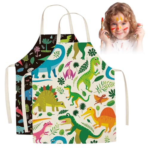 2PCS Kids Apron 2 Stile süße Dinosaurierschürze für Jungen waschbar ＆ Fleckenresistente Farbschürze für verstellbare und atmungsaktive Schürzen und Spiele für Kinder, Spielzeug und Spielzubehör von AOpghY